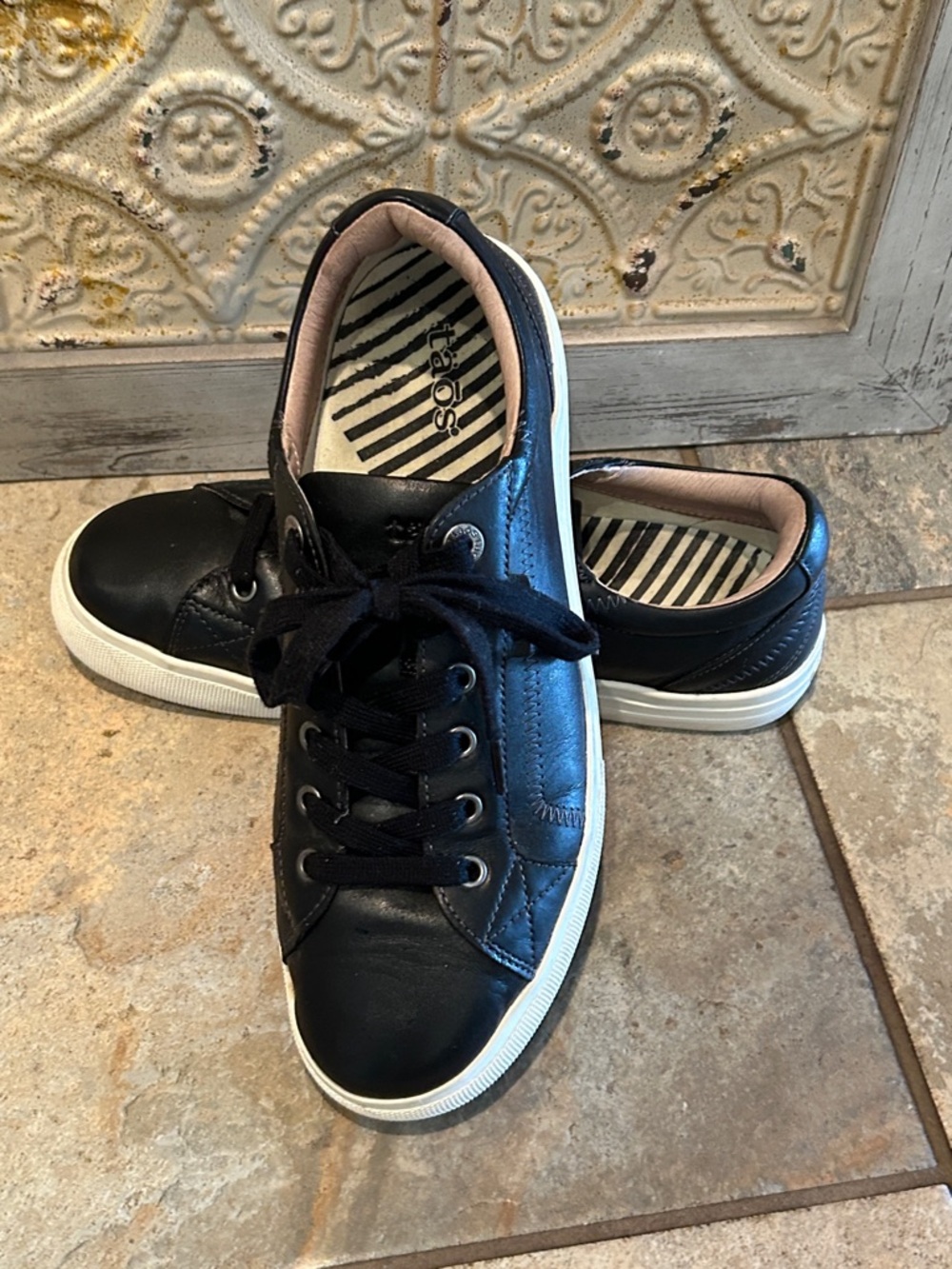 Taos Footwear Black Leather Sneakers with White Soles